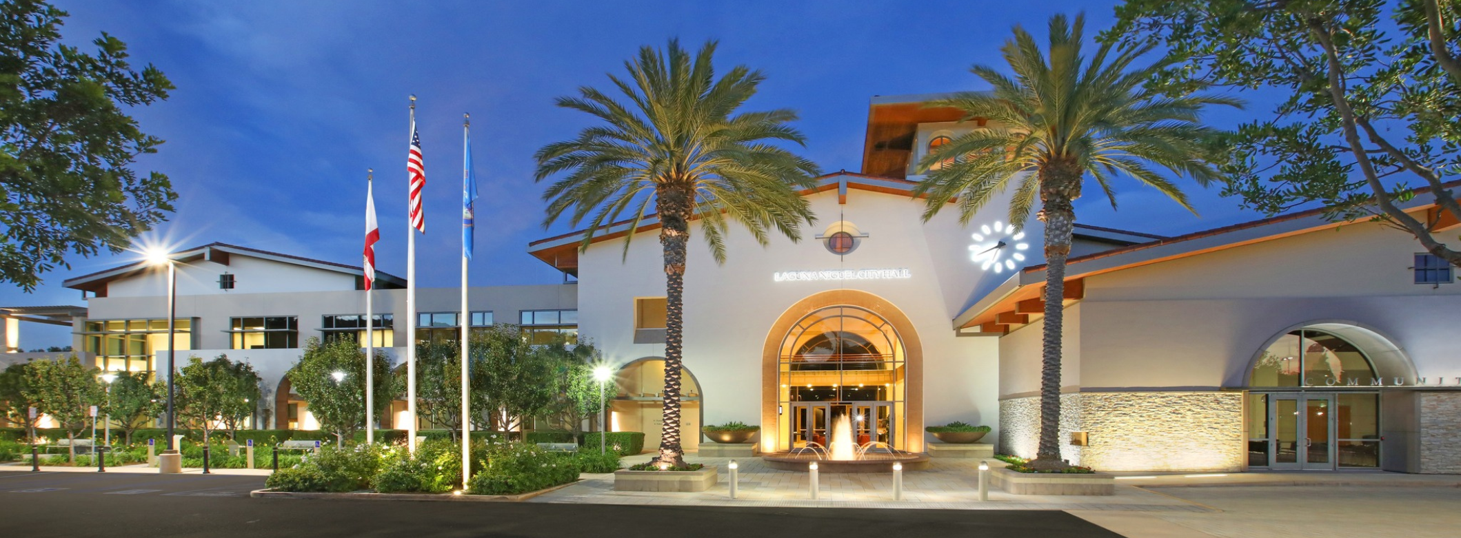 Front view of City Hall at night 