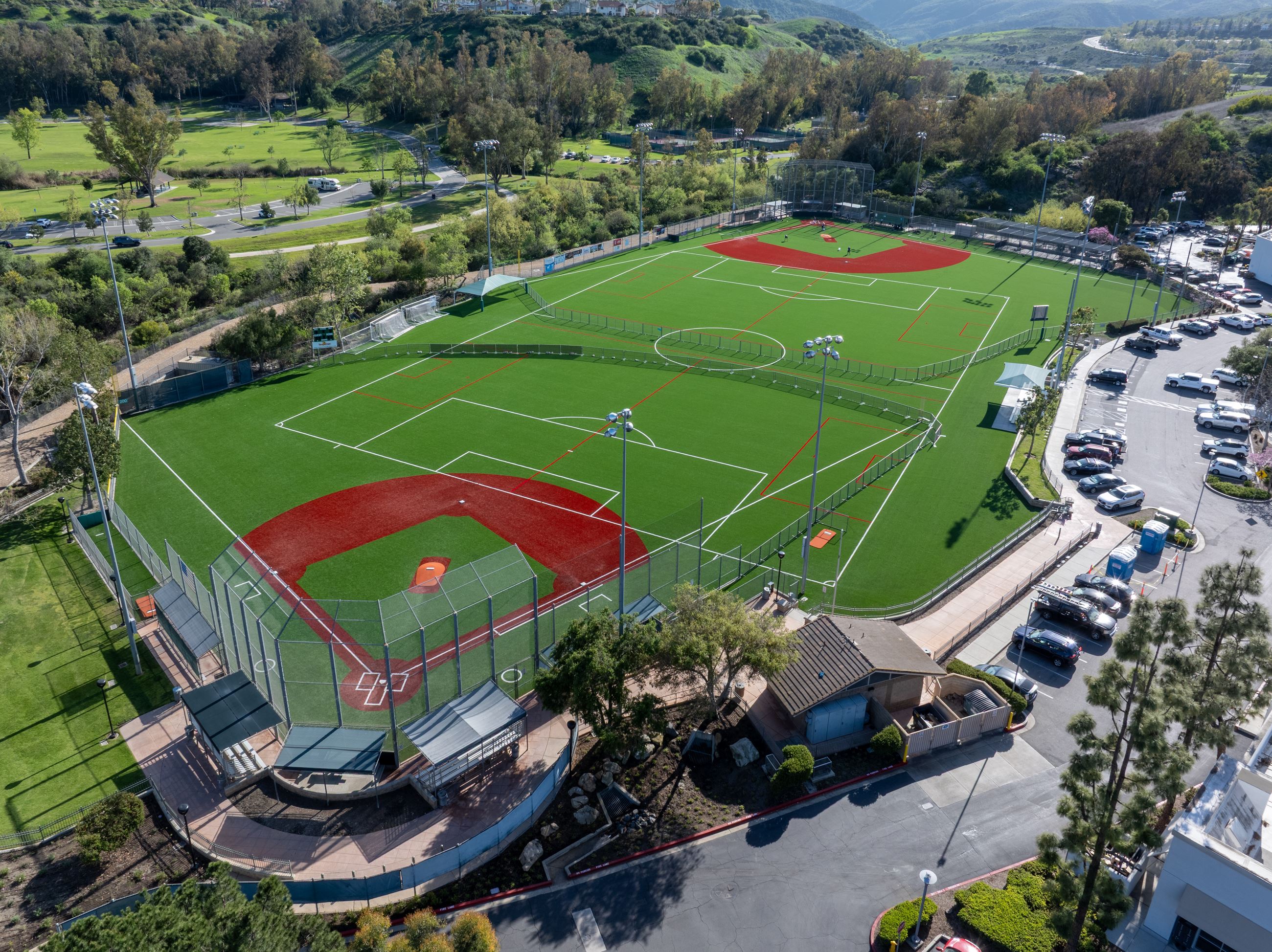 Aerial view of La Paz Sports Park athletic fields in Laguna Niguel